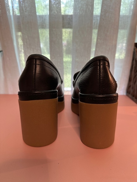 Zodiac Black Leather Platform Loafers with Brown Block Heel - Picture 8 of 10